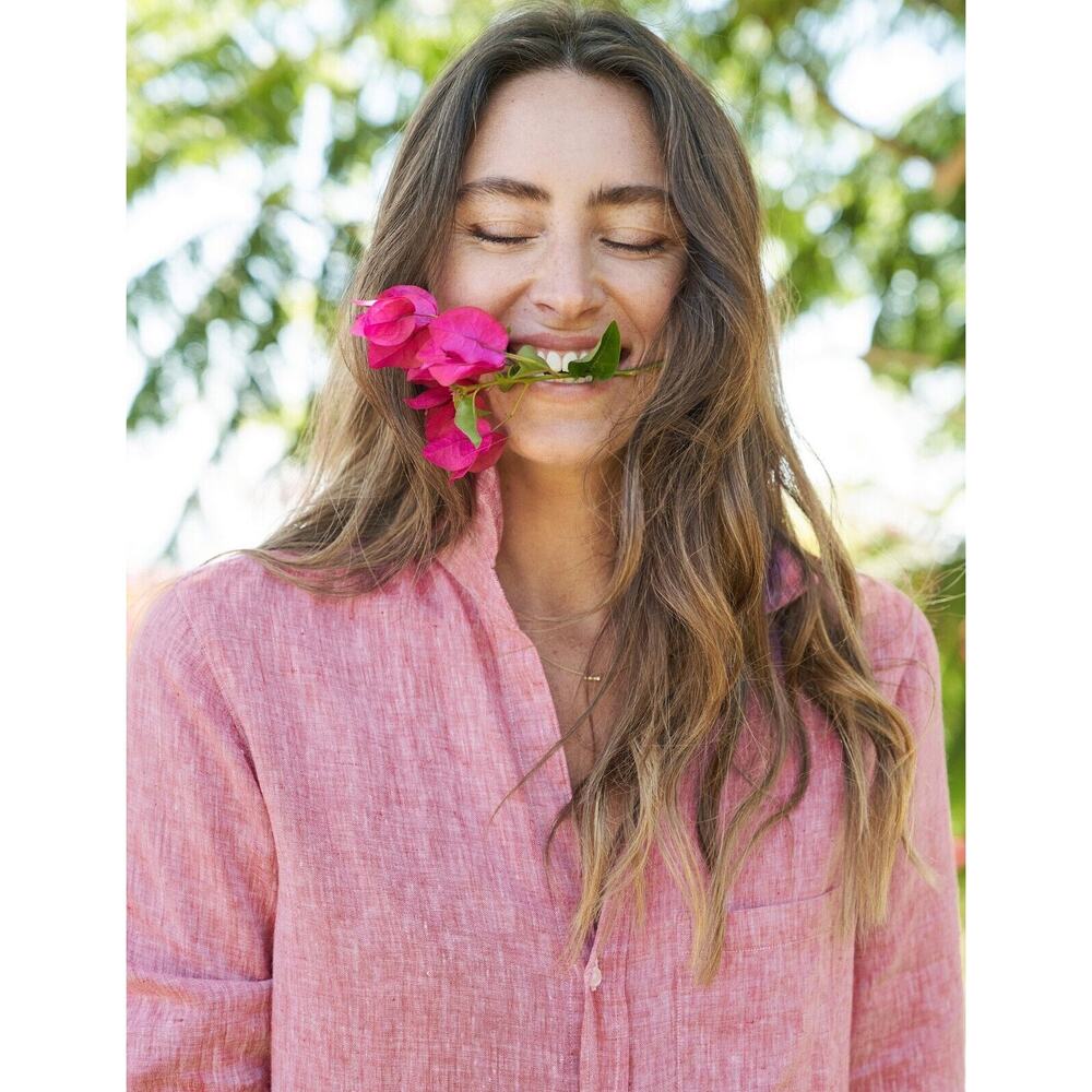 Frank & Eileen Rory Linen Lived In Red Maxi Full Length Shirt Dress Size M